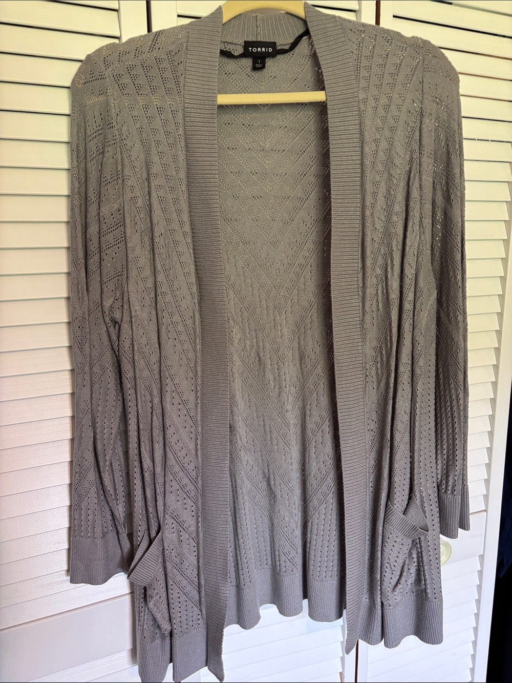 torrid Light Gray Open-Front Pointelle Cardigan